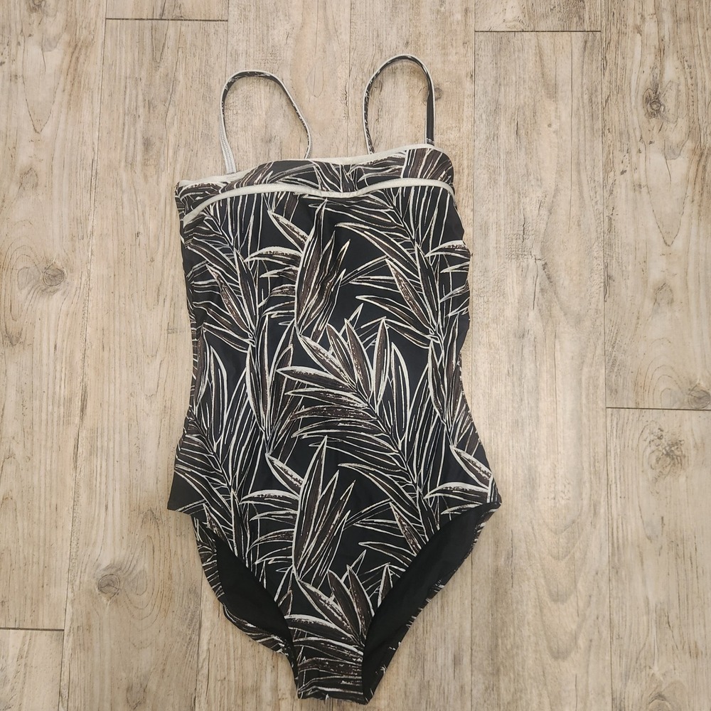 Gottex Womens Black White Tropical Palm Leaf One Piece Swimsuit Size 12